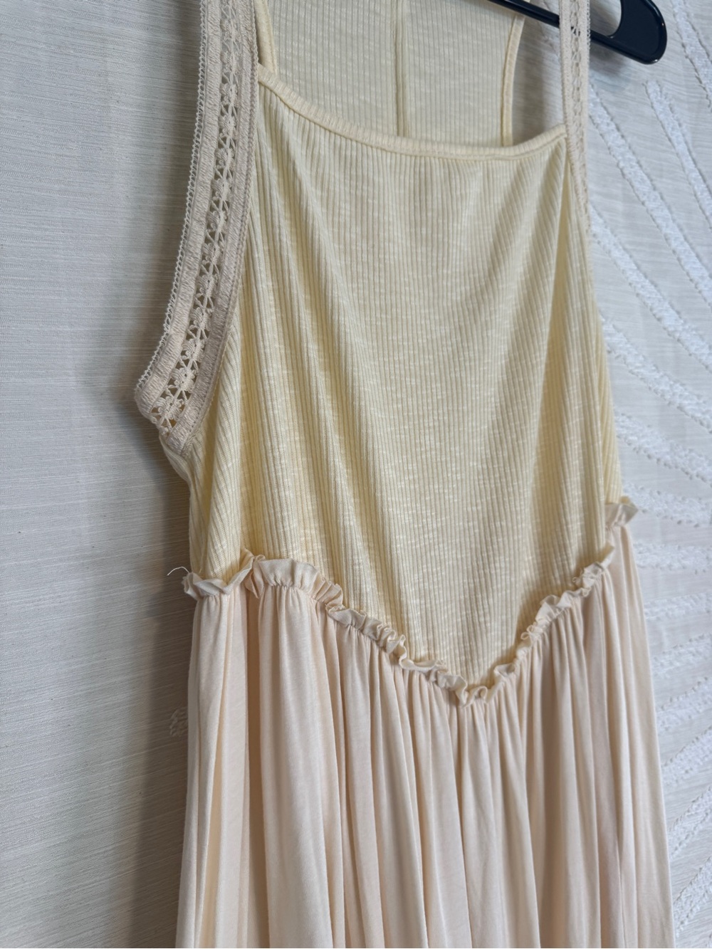 POL Frill Slit Square Neck Cami Maxi Dress Cream Butter Yellow Western Boho - Picture 3 of 9